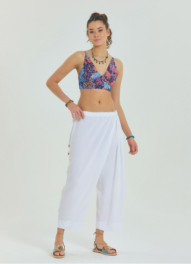 Adjustable Waist White Yoga Pants with Rope Detail 4582